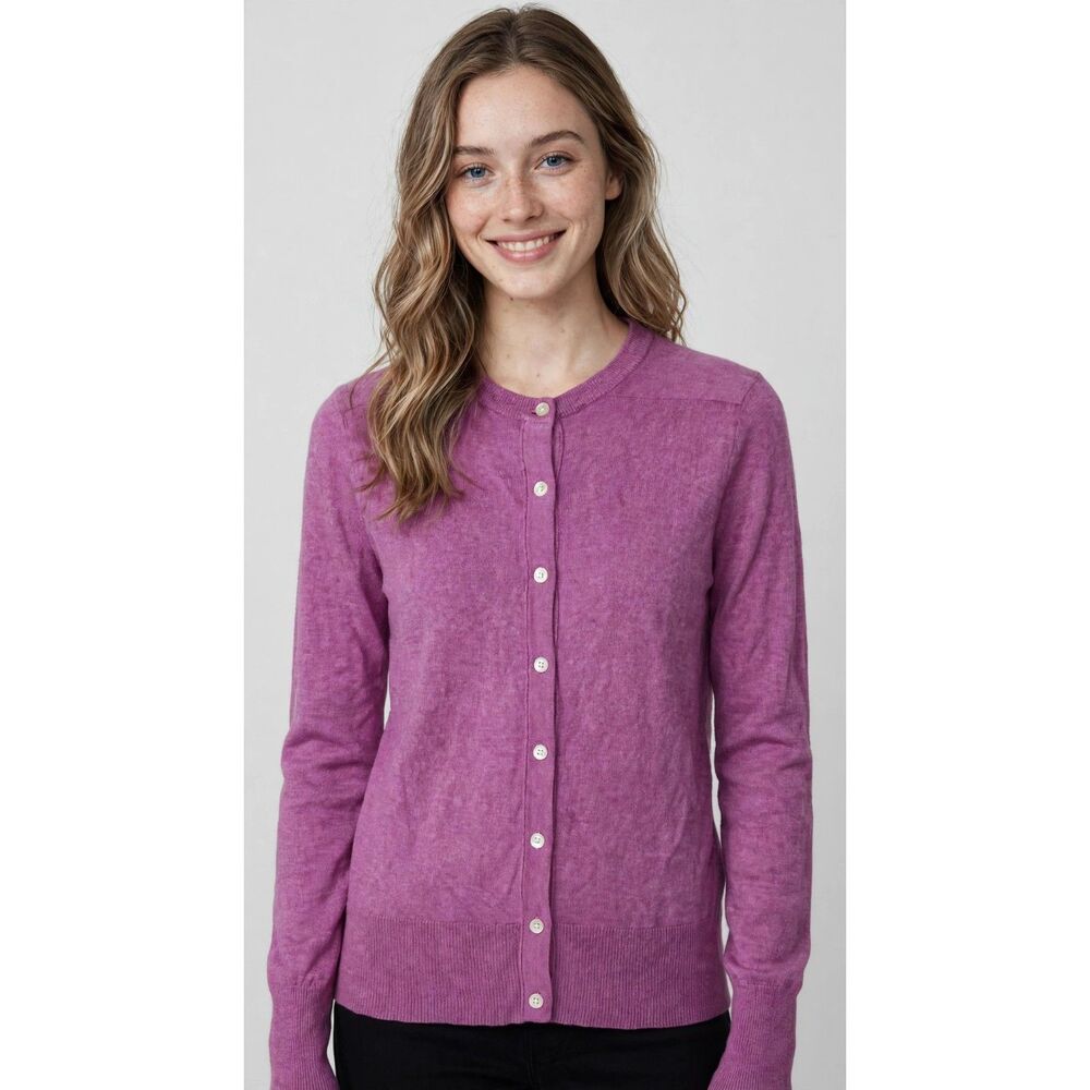 Eddie Bauer Purple Button Front Cardigan Crew Neck Long Sleeve Knit Women S